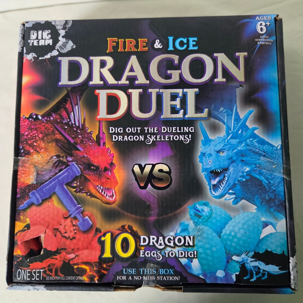 Dig Team Fire & Ice Dragon Duel Excavation Kit 10 Eggs Smash Tool Ages 6+